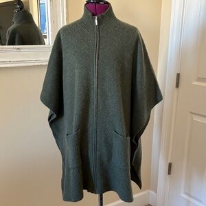 The Cashmere Project OS Logan Green Cashmere Poncho Full Zip Front